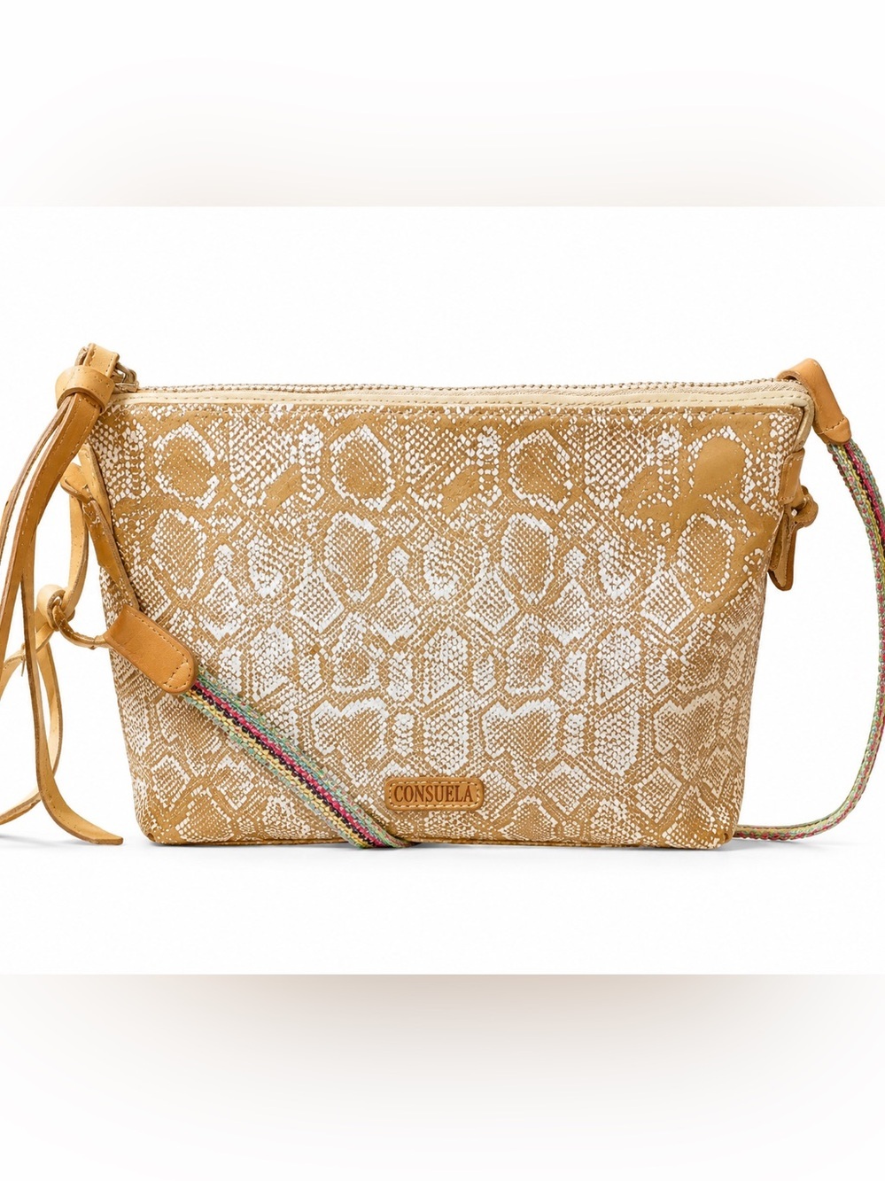 Consuela Clay Midway Tan and Cream Python Snakeskin Print Crossbody Bag